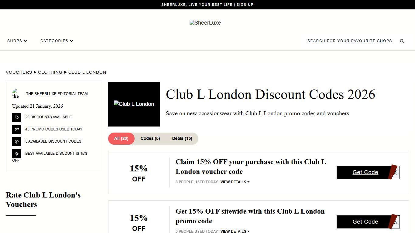Club L London Discount Codes 15% Off In January 2026